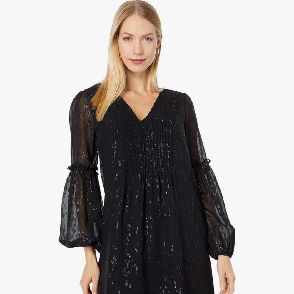 Lilly Pulitzer Cleme Black Long Sleeve Dress Onyx Chiffon
